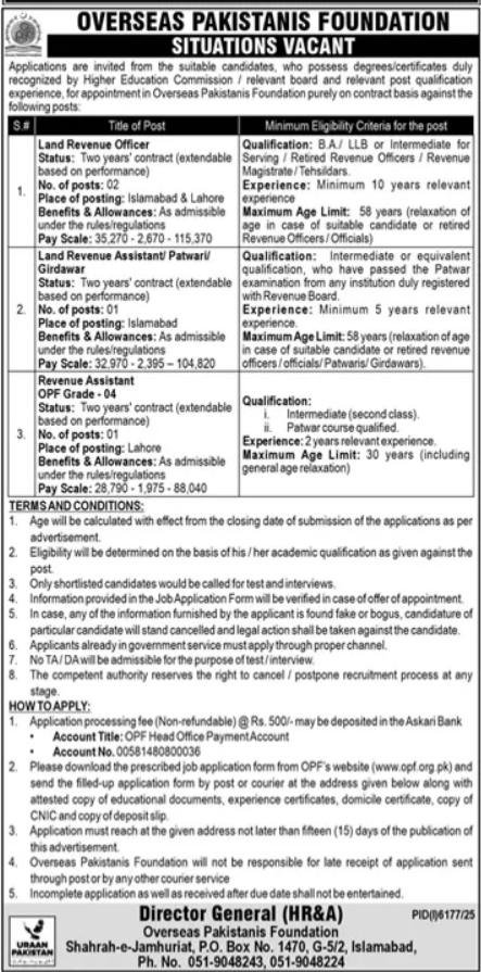 Overseas Pakistanis Foundation OPF Islamabad Jobs 2026 – Overseas Pakistanis Foundation Islamabad Jobs 2026 — original advertisement