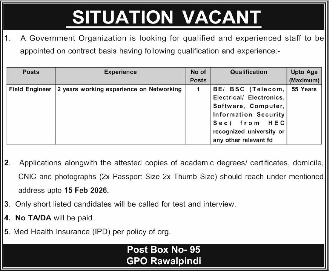 Government Organization Rawalpindi Jobs 2026 – Public Sector Organization Jobs 2026 — original advertisement