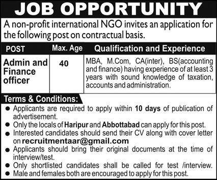 Non Governmental Organization NGO Abbottabad Jobs2026 – Public Sector Organization Jobs 2026 — original advertisement