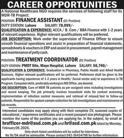 Association for Social Development ASD NGo Lahore Jobs 2026 – Public Sector Organization Jobs 2026 — original advertisement