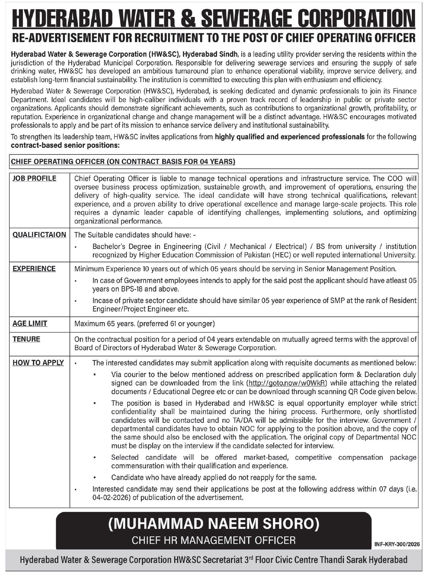 Hyderabad Water & Sewerage Corporation HW&SC Jobs 2026 – Irrigation Department KPK Jobs 2026 — original advertisement