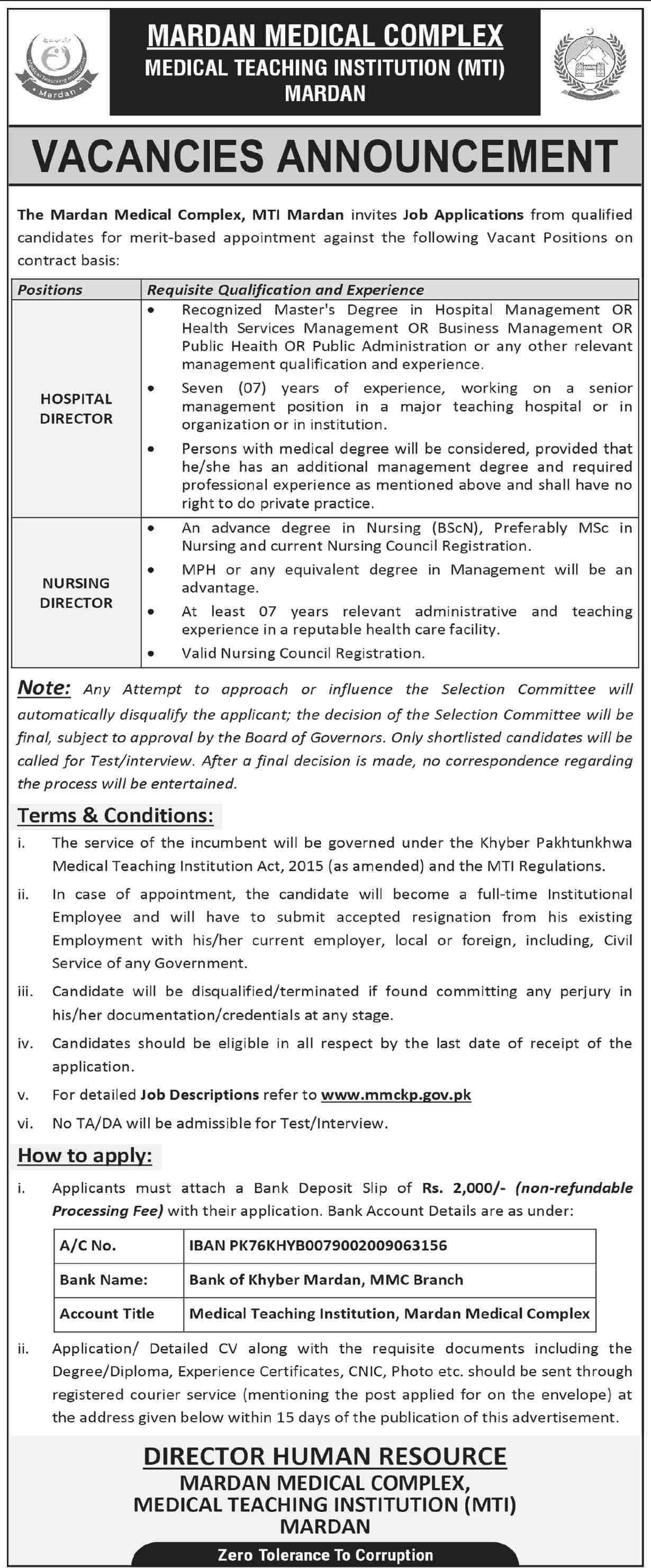 Mardan Medical Complex Mardan Jobs 2026 – Medical Teaching Institute MTI Khyber Teaching Hospital Peshawar Kpk Jobs 2026 — original advertisement