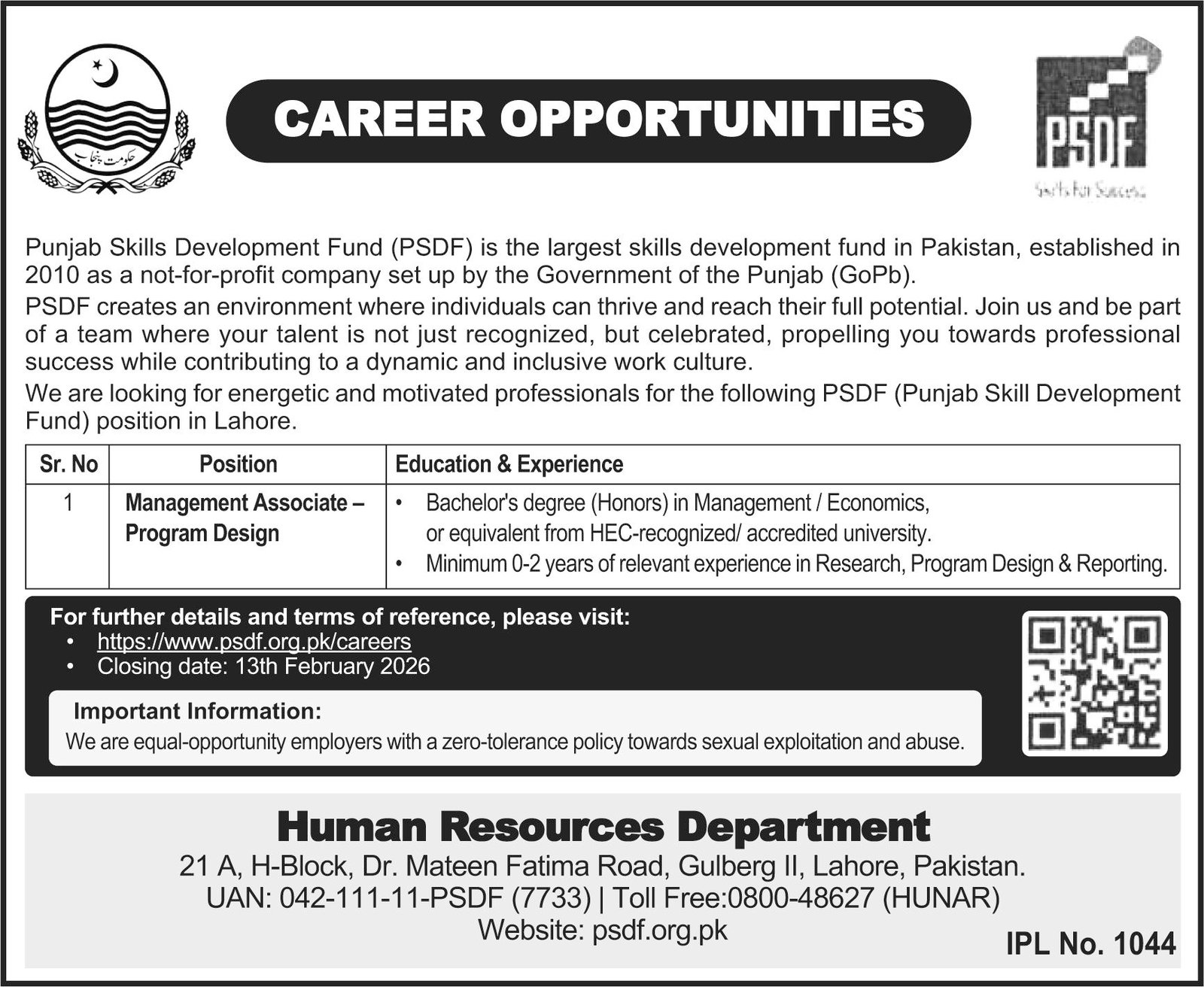 Punjab Skills Development Fund PSDF Lahore Job 2026 Jobs 2026 — original advertisement