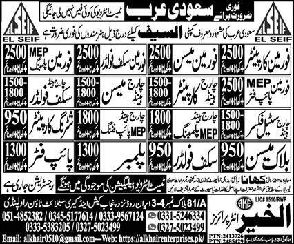 Chargehand Carpenter & Foreman Carpenter Jobs 2026 – Al Khair Enterprises Jobs 2026 — original advertisement