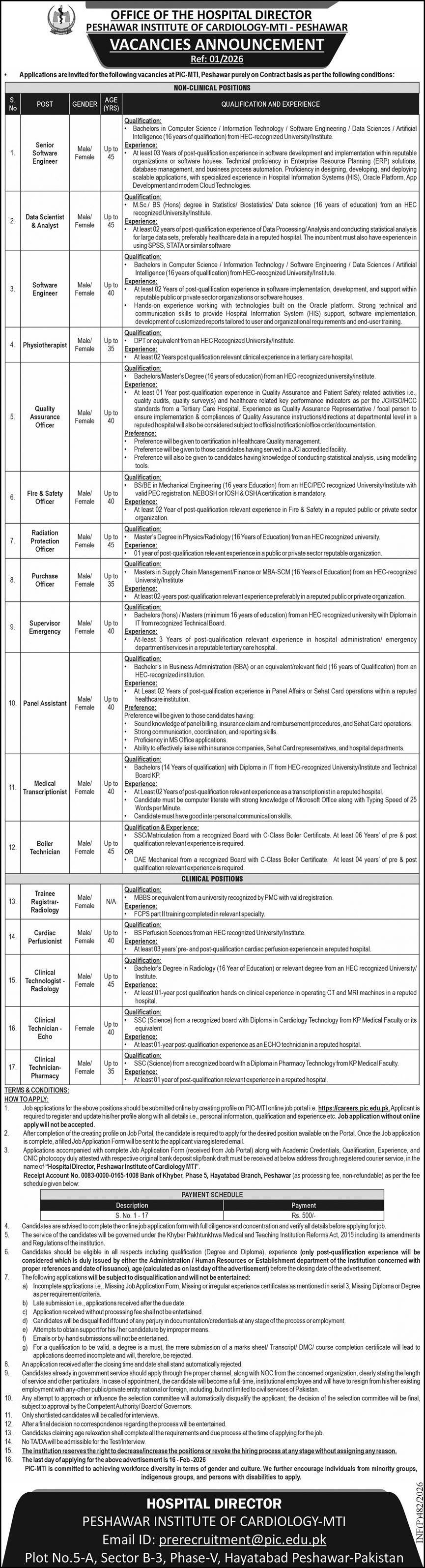 Peshawar Institute Of Cardiology PIC MTI Peshawar Jobs 2026 Jobs 2026 — original advertisement