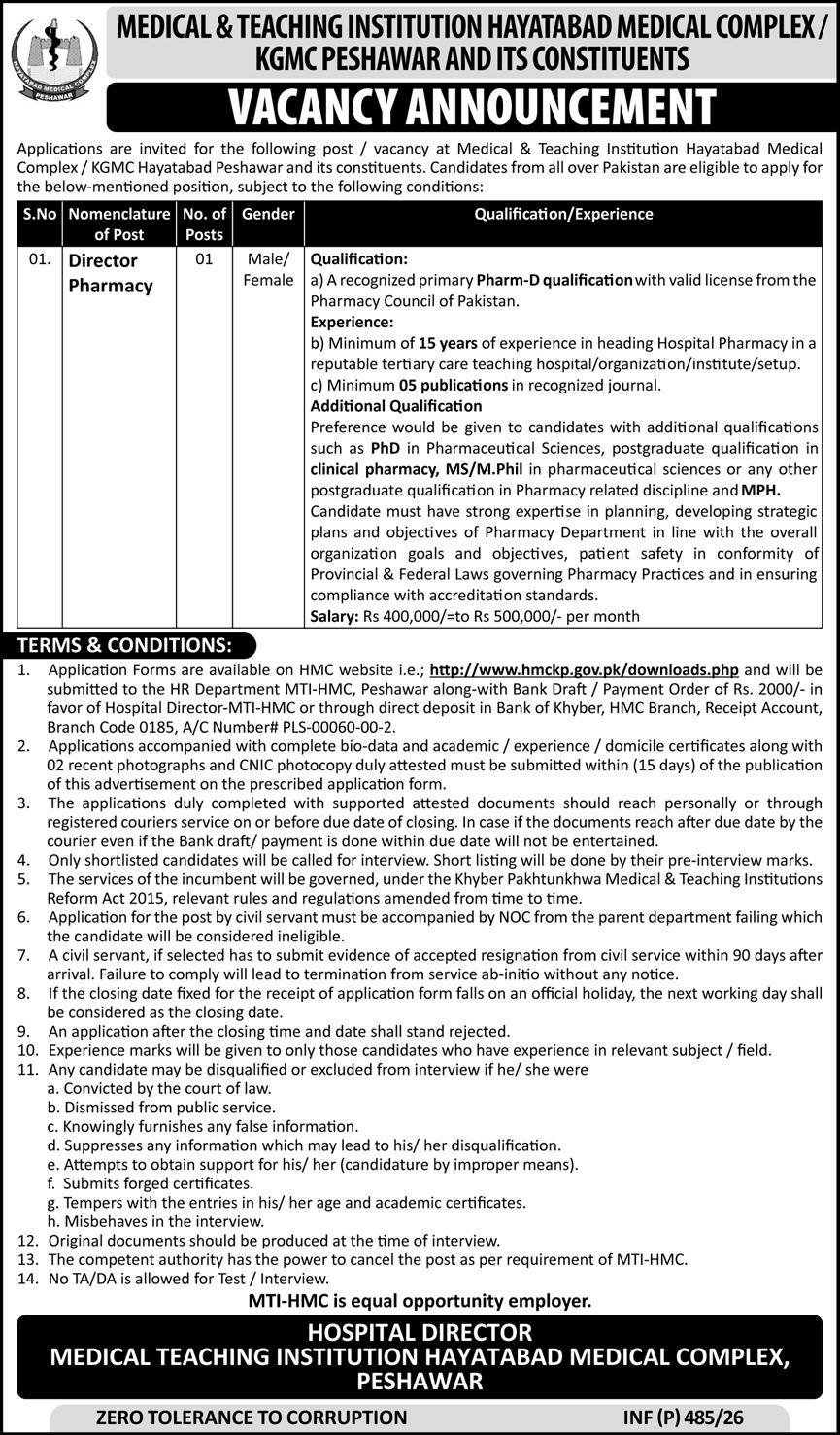 Hayatabad Medical Complex HMC KGMC Peshawar Jobs 2026 – Hayatabad Medical Complex Peshawar Jobs 2026 — original advertisement