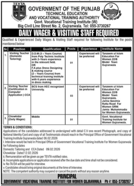 Technical Education and Vocational Training Authority Jobs – Technical Education & Vocational Training Authority TEVTA Punjab Jobs 2026 — original advertisement