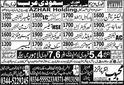 AC Technician & Pipe Fitter Technician Jobs 2026 – Mehboob Enterprises Overseas Employment Promoters Jobs 2026 — original advertisement