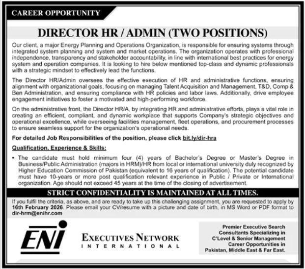 Executive Network International ENI Karachi Jobs 2026 – Public Sector Organization Jobs 2026 — original advertisement