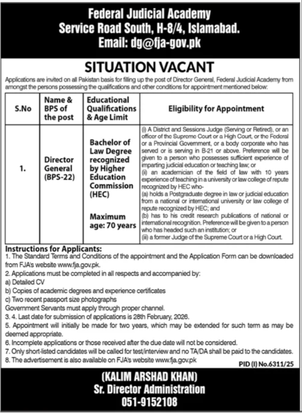 Federal Judicial Academy Islamabad Jobs 2026 – Judiciary of Punjab Jobs 2026 — original advertisement
