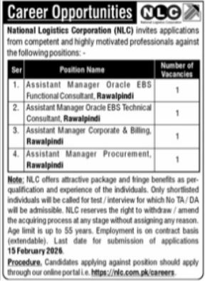 National Logistics Corporation NLC Rawalpindi Jobs 2026 – National Logistic Cell Rawalpindi Jobs 2026 — original advertisement