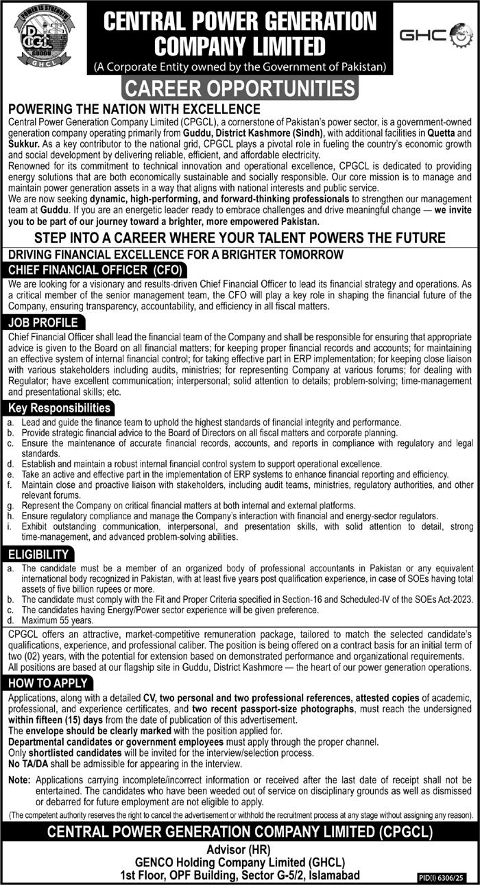 Central Power Generation Company Ltd Islamabad Jobs 2026 – Central Power Purchasing Agency Guarantee Limited Jobs 2026 — original advertisement