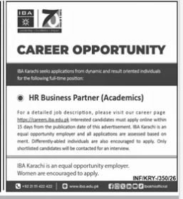 Institute Of Business Administration IBA Karachi Job 2026 Jobs 2026 — original advertisement
