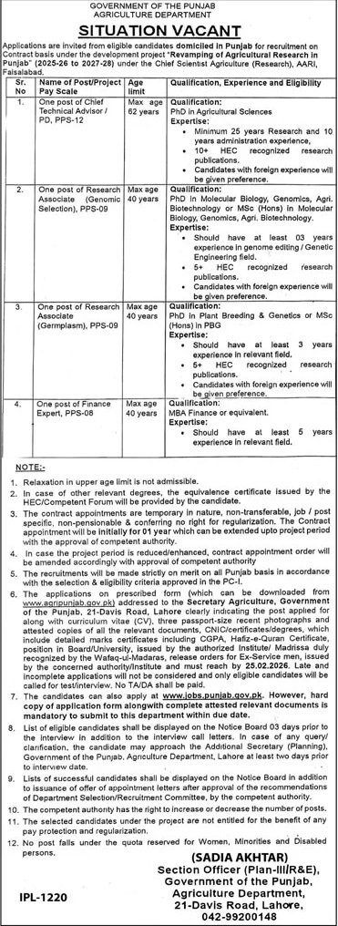 Agriculture Department Punjab Jobs 2026 Jobs 2026 — original advertisement