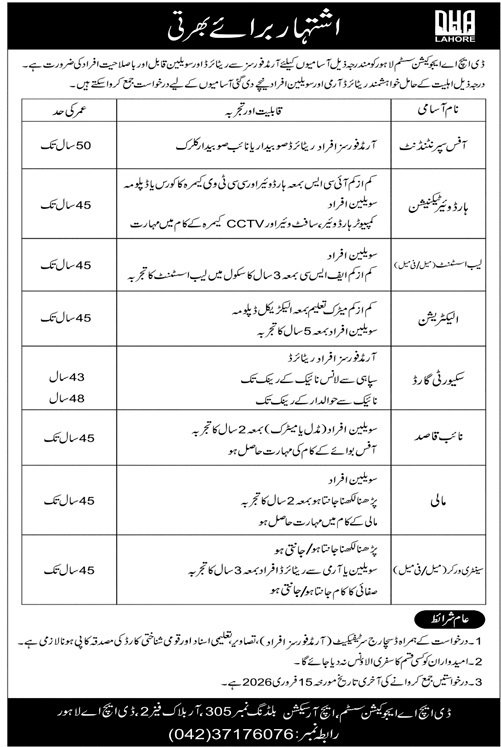 Dha Education System Lahore Punjab Jobs 2026 – Defence Housing Authority Jobs 2026 — original advertisement