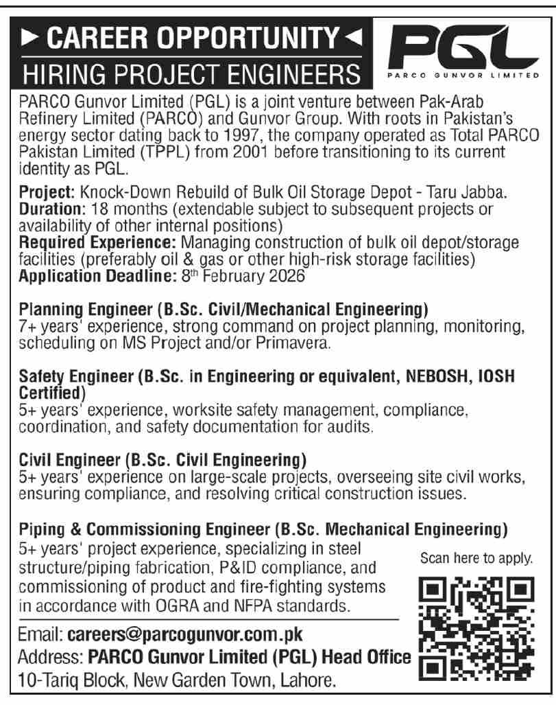 PARCO Gunvor Limited  Lahore Jobs 2026 – Private Company Jobs 2026 — original advertisement