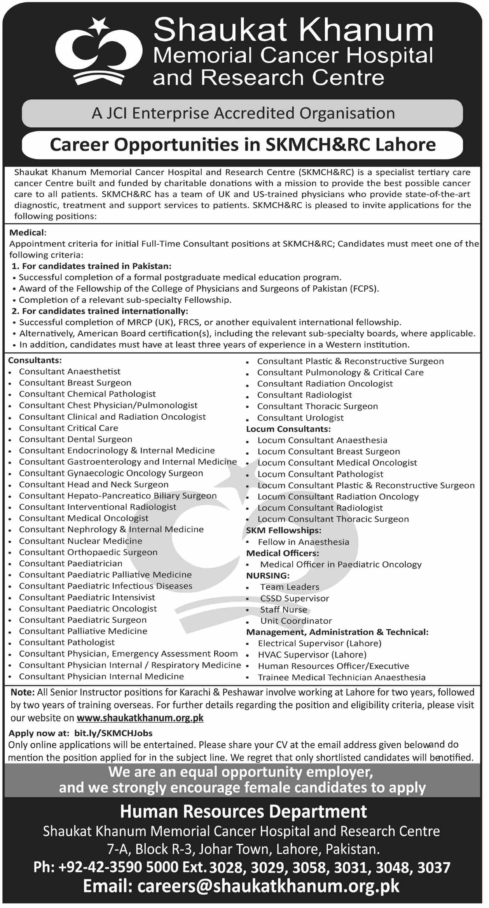 Shaukat Khanum Memorial Cancer Hospital & Research Jobs 2026 – Shaukat Khanum Memorial Cancer Hospital and Research Centre Jobs 2026 — original advertisement