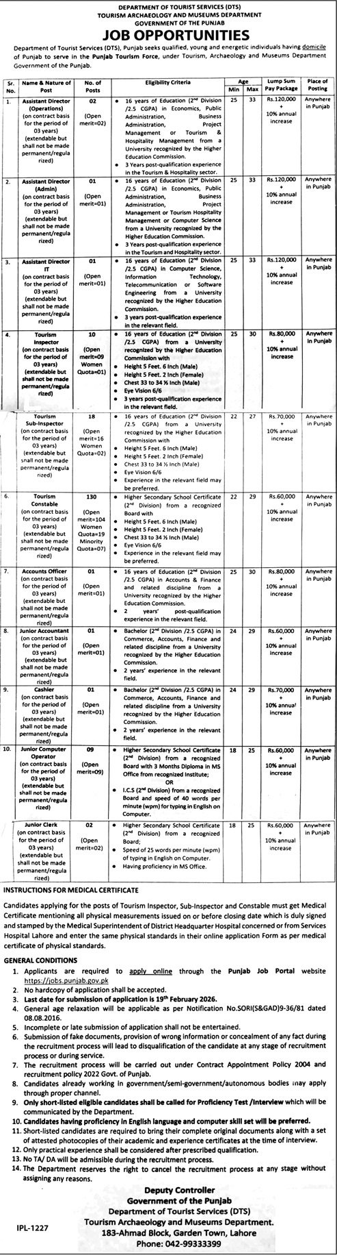 Tourism, Archaeology and Museums Department Jobs 2026 – Youth Affairs, Sports, Archaeology & Tourism Department Punjab Jobs 2026 — original advertisement