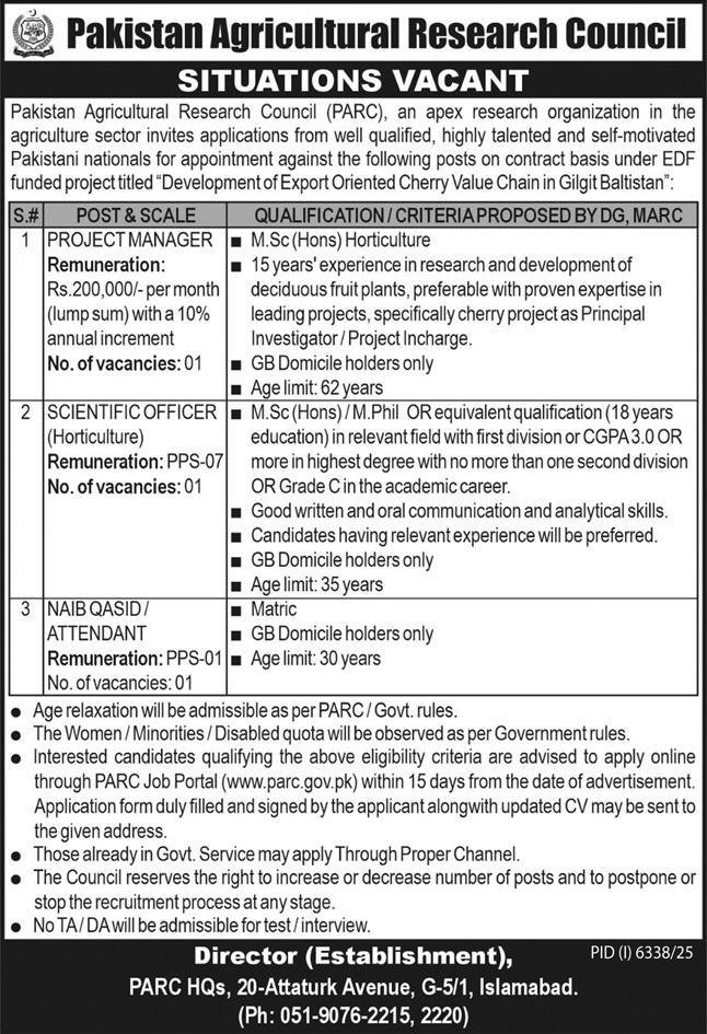 Pakistan Agricultural Research Council PARC Jobs 2026 – Pakistan Agricultural Research Council Islamabad Jobs 2026 — original advertisement