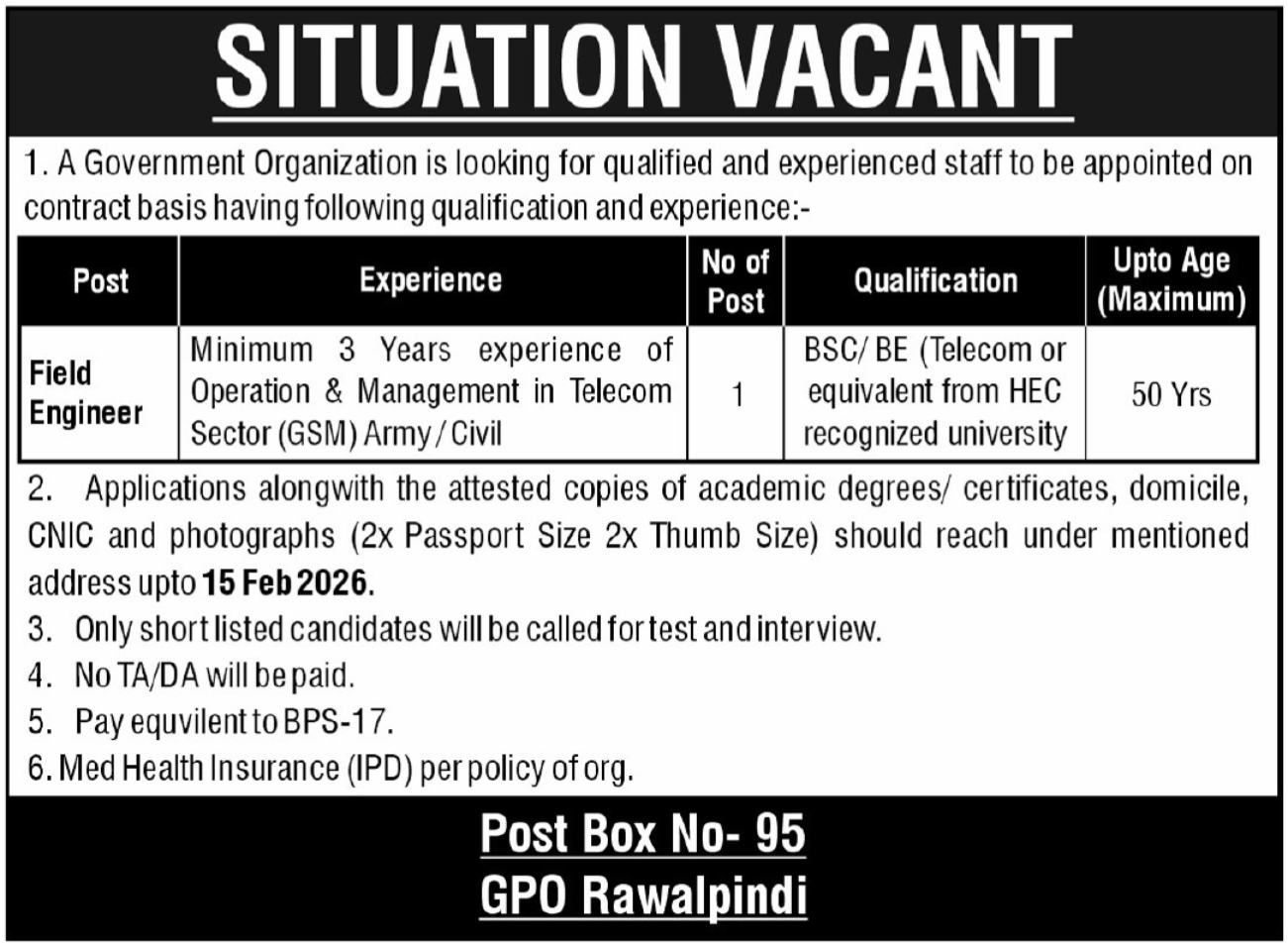 Government Organization Rawalpindi Job 2026 – Public Sector Organization Jobs 2026 — original advertisement