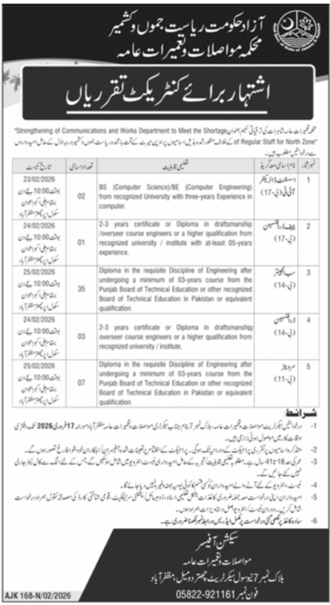 Communication & Works Department Muzafarrabad JOBS 2026 – Communication Works Department Muzaffarabad AJ&K Jobs 2026 — original advertisement