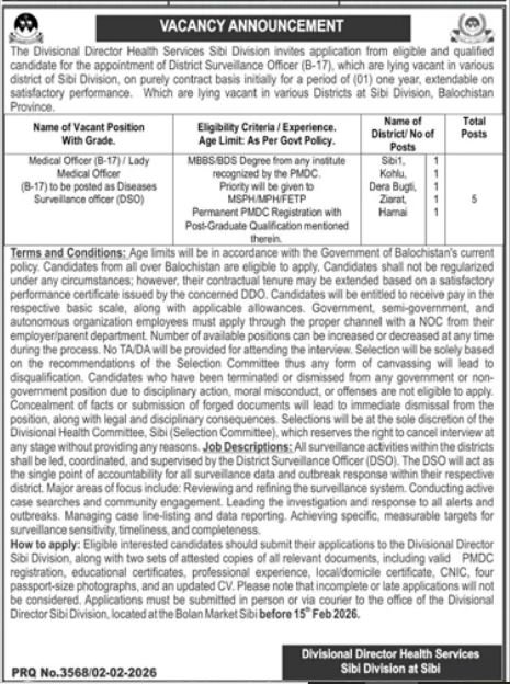 Director Health Services Sibi Job 2026 – Health Department Balochsitan Jobs 2026 — original advertisement