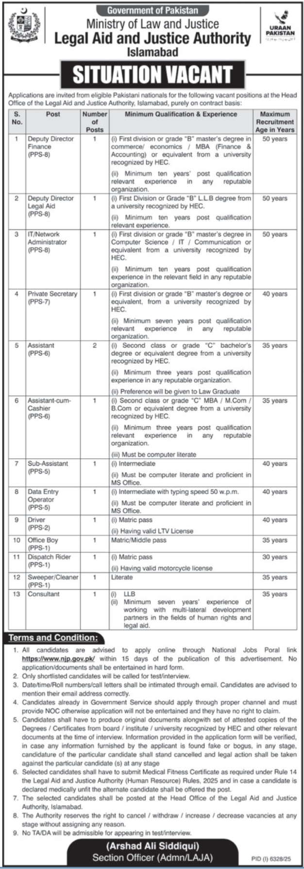 Ministry Of Law & Justice Islamabad Job 2026 – Ministry of Law and Justice Islamabad Jobs 2026 — original advertisement