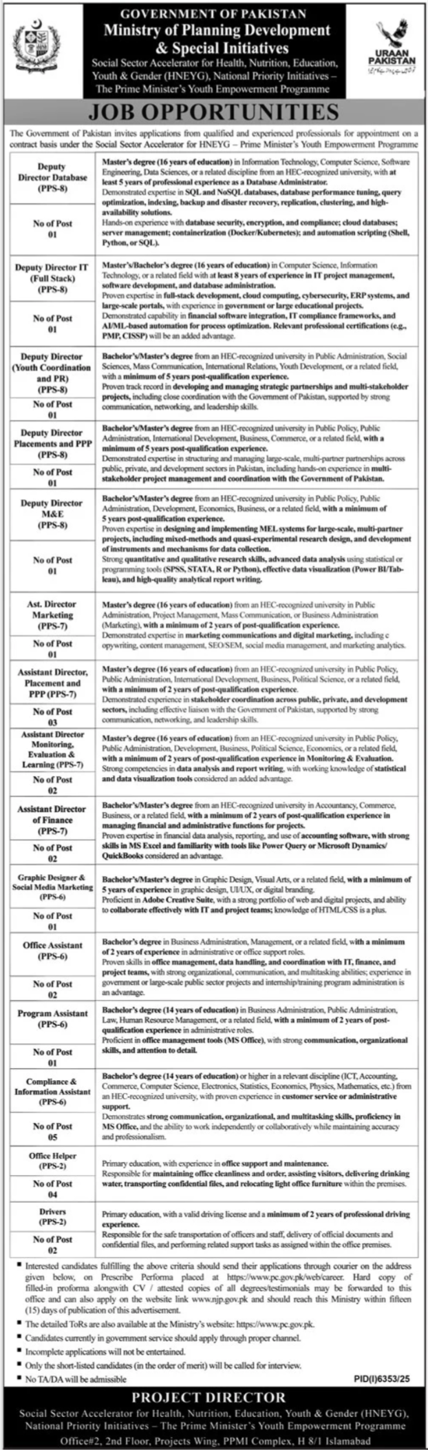 Ministry of Planning Development and Special Initiative Jobs – Ministry of Planning Development & Special Initiatives Islamabad Jobs 2026 — original advertisement