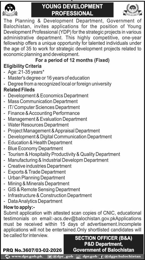 Planning & Development Department Balochistan Jobs 2026 – Planning and Development Department Balochistan Jobs 2026 — original advertisement
