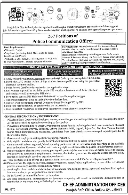Punjab Safe Cities Authority PSCA Lahore Jobs 2026 Jobs 2026 — original advertisement