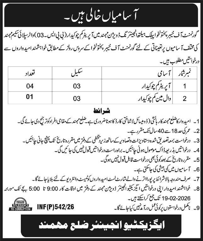 Public Health Engineering Division PHED Mohmand Jobs 2026 – Public Health Engineering Department KPK Jobs 2026 — original advertisement
