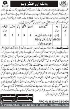 WALK-IN INTERVIEW The Revenue Department, District Rakshan – Revenue Department Balochistan Jobs 2026 — original advertisement
