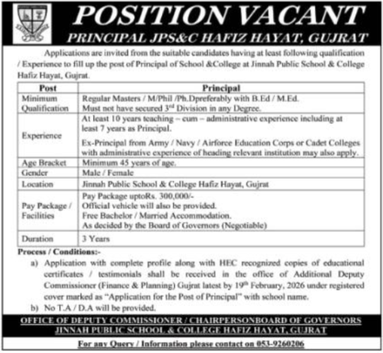 Jinnah Public School & College Gujrat Job 2026 Jobs 2026 — original advertisement