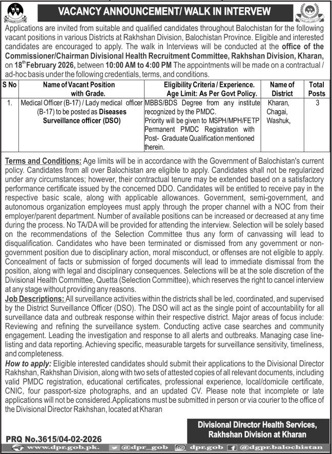 Director Health Services Kharan Job 2026 – Health Department Balochsitan Jobs 2026 — original advertisement