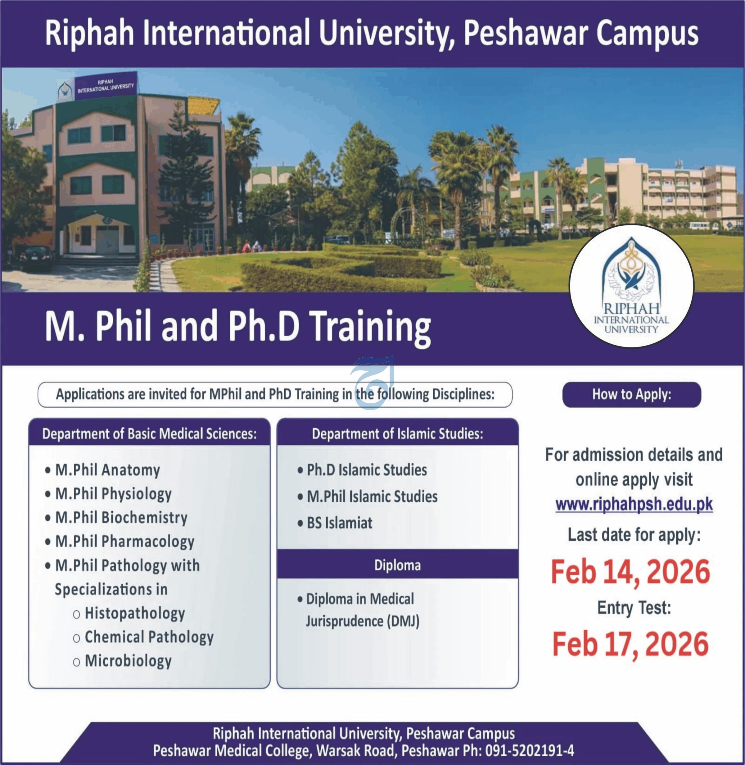 Admission Open in Riphah International University Peshawar Admissions 2026 — original advertisement