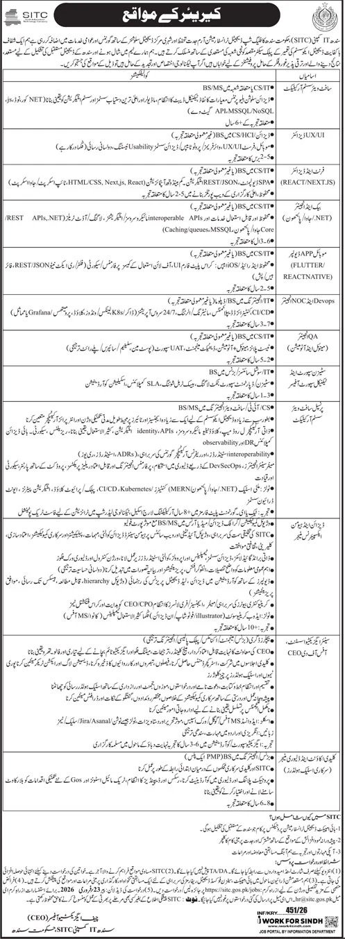 Sindh Information Technology Consultants (SITC)  Jobs 2026 – Sindh Infrastructure Development Company Ltd Jobs 2026 — original advertisement
