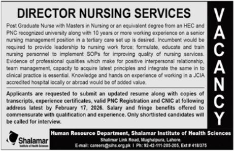 Shalamar Institute Of Health Sciences Lahore Job Notice 2026 Jobs 2026 — original advertisement