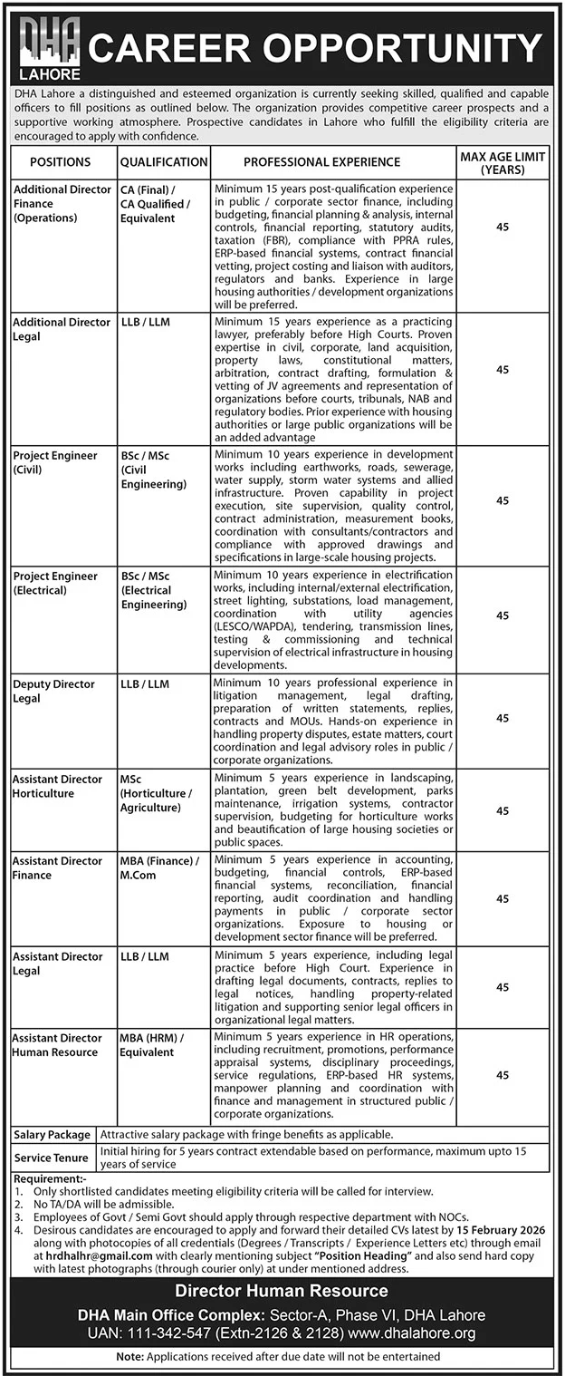 Defence Housing Authority DHA Lahore Jobs 2026 Jobs 2026 — original advertisement