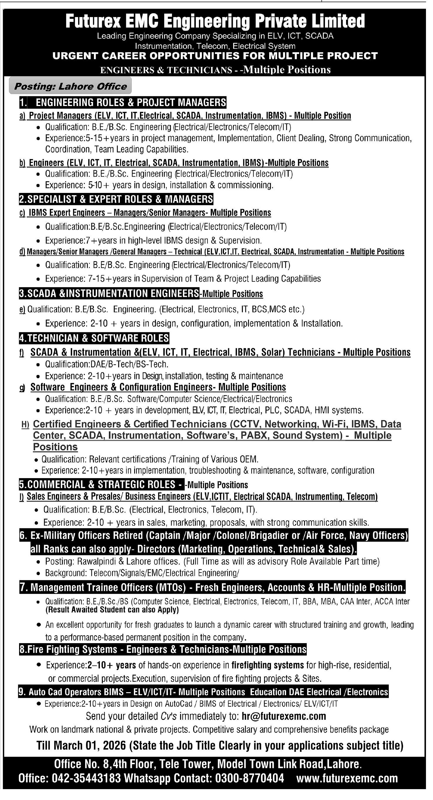 Futurex EMC Engineering Lahore Jobs 2026 – Private Company Jobs 2026 — original advertisement
