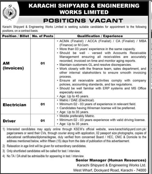 Karachi Shipyard &  Engineering Works Limited Jobs 2026 – Karachi Shipyard & Engineering Works Limited Jobs 2026 — original advertisement