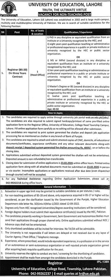 University of Education Lahore Punjab Jobs 2026 Jobs 2026 — original advertisement