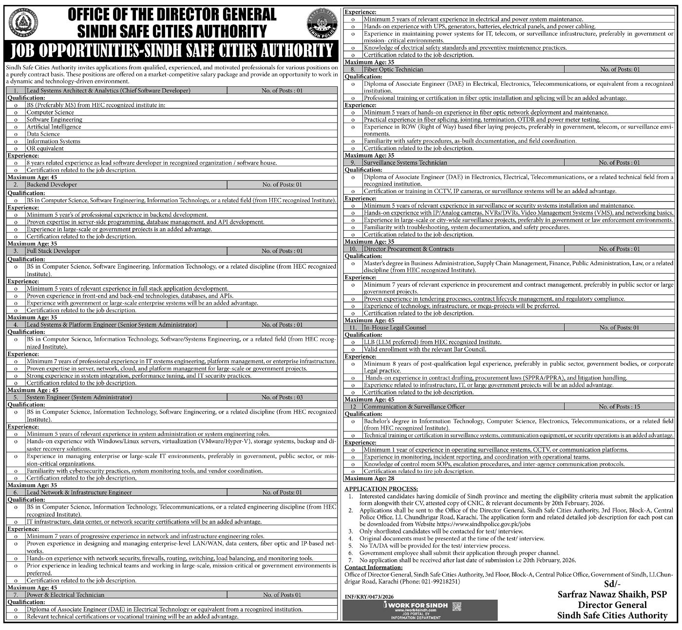 Sindh Safe Cities Authority SSCA Karachi Jobs 2026 – Govt of Sindh Jobs 2026 — original advertisement