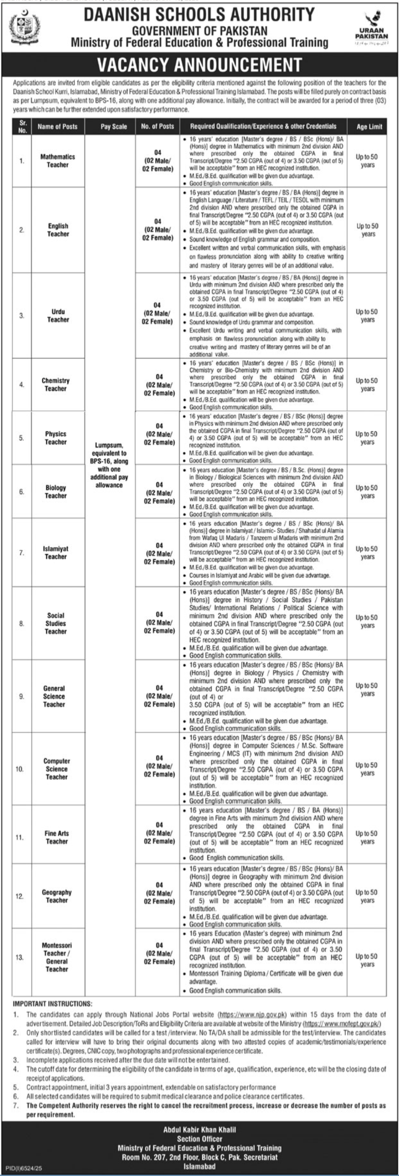 M/O Federal Education & Professional Training Jobs 2026 – Ministry of Federal Education and Professional Training Jobs 2026 — original advertisement