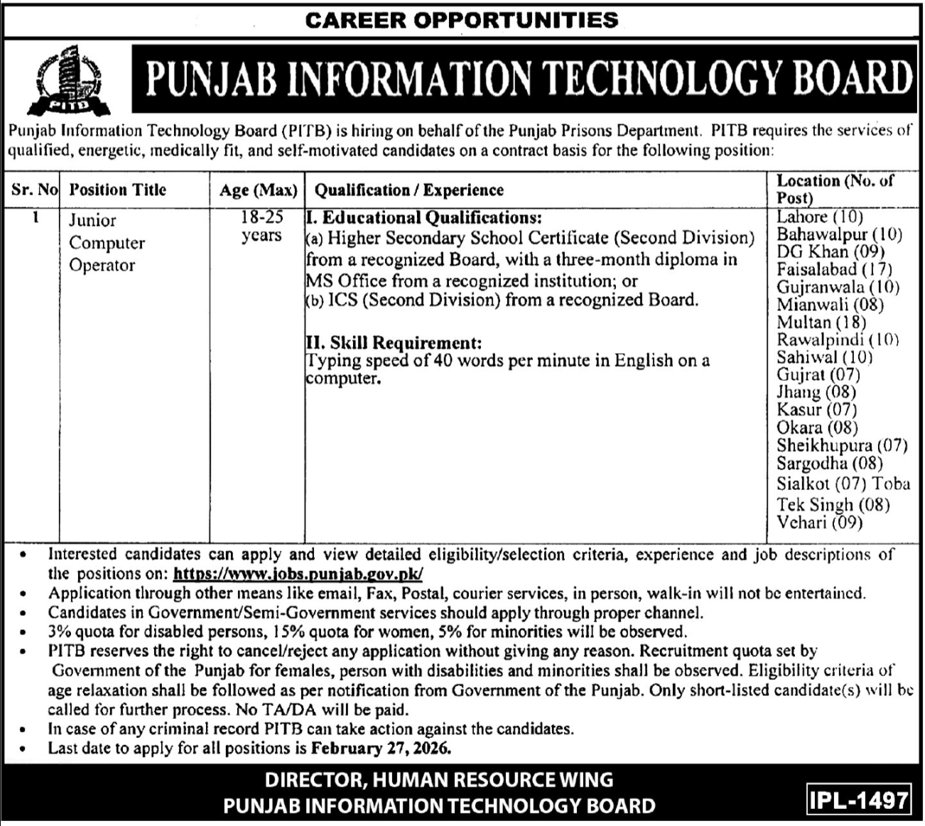 Punjab Information Technology Board PITB Lahore Jobs 2026 Jobs 2026 — original advertisement