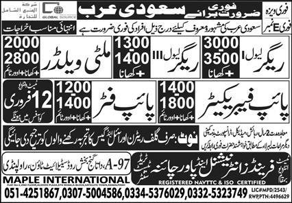 Rigger & Multi Welder Jobs 2026 In Saudi Arabia – Maple International Overseas Employment Promoters Jobs 2026 — original advertisement