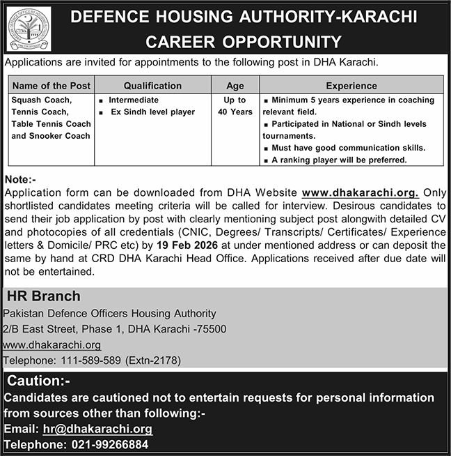 Defence Housing Authority DHA Karachi Jobs 2026 Jobs 2026 — original advertisement