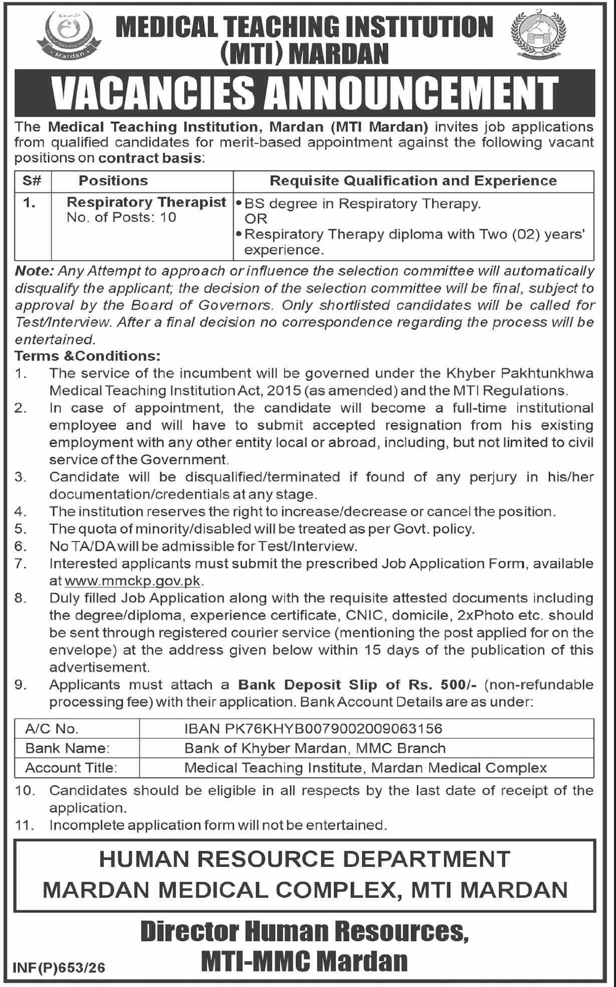 Medical Teaching Institute Mti Jobs 2026 – Medical Teaching Institute MTI Khyber Teaching Hospital Peshawar Kpk Jobs 2026 — original advertisement