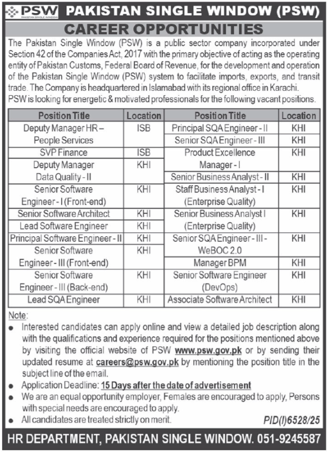 Pakistan Single Window PSW Islamabad Jobs 2026 Jobs 2026 — original advertisement