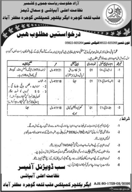 Irrigation & Small Dams Division Muzaffarabad Jobs 2026 – Irrigation Department AJK Jobs 2026 — original advertisement