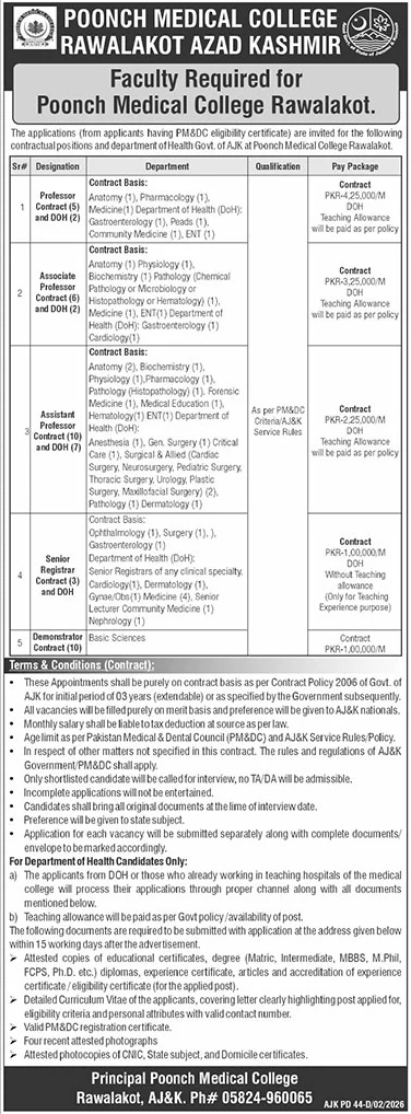 Poonch Medical College Rawalakot Azad Jammu kashimrJobs 2026 – Poonch Medical College, Rawalakot,Azad Kashmir Jobs 2026 — original advertisement